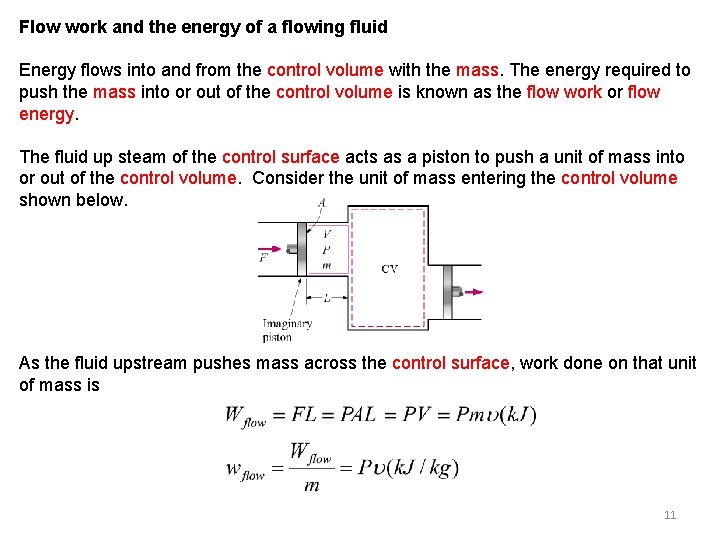 Flow work and the energy of a flowing fluid Energy flows into and from