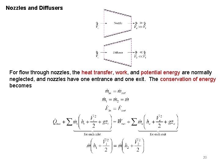 Nozzles and Diffusers For flow through nozzles, the heat transfer, work, and potential energy