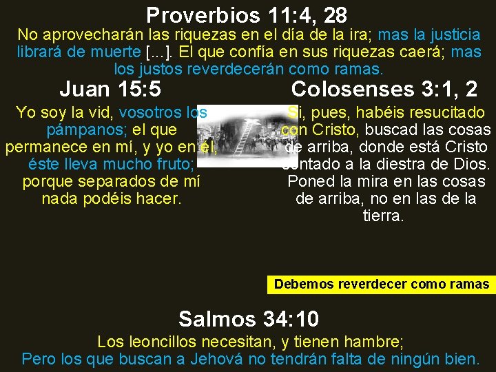 Proverbios 11: 4, 28 No aprovecharán las riquezas en el día de la ira;