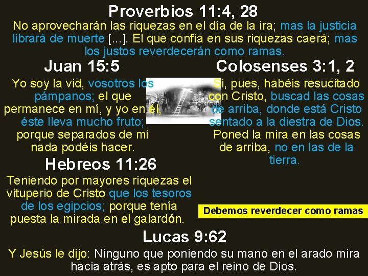 Proverbios 11: 4, 28 No aprovecharán las riquezas en el día de la ira;