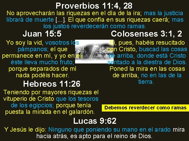 Proverbios 11: 4, 28 No aprovecharán las riquezas en el día de la ira;