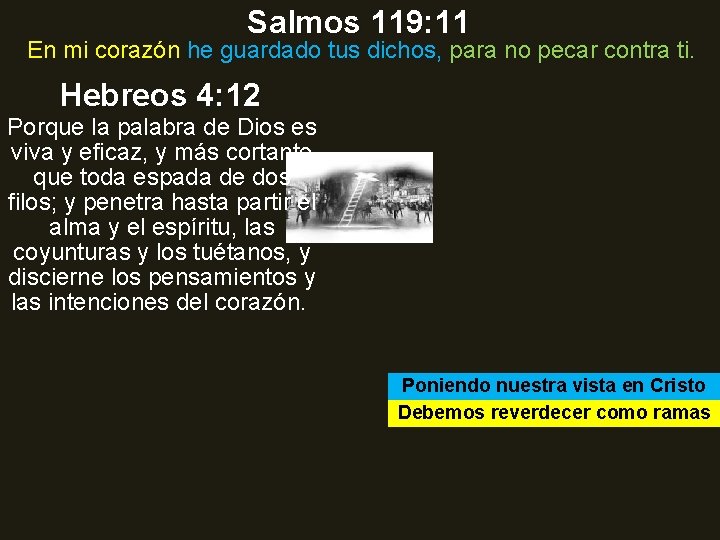 Salmos 119: 11 En mi corazón he guardado tus dichos, para no pecar contra