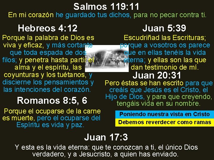 Salmos 119: 11 En mi corazón he guardado tus dichos, para no pecar contra