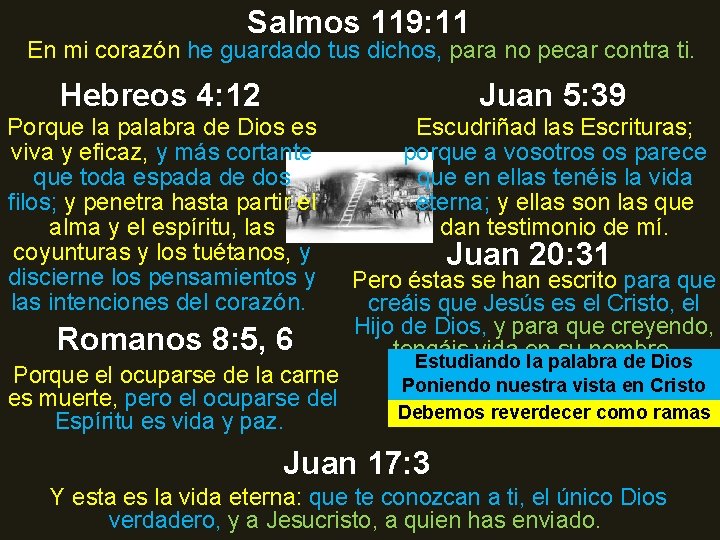 Salmos 119: 11 En mi corazón he guardado tus dichos, para no pecar contra