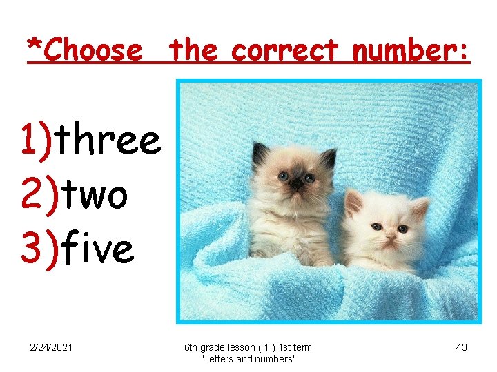 *Choose the correct number: 1)three 2)two 3)five 2/24/2021 6 th grade lesson ( 1