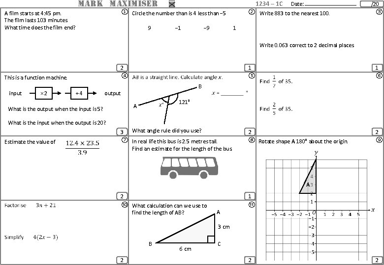 MARK MAXIMISER 1234 – 1 C ① Circle the number than is 4 less