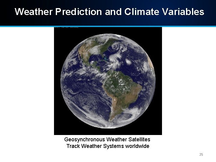 Weather Prediction and Climate Variables Geosynchronous Weather Satellites Track Weather Systems worldwide 25 