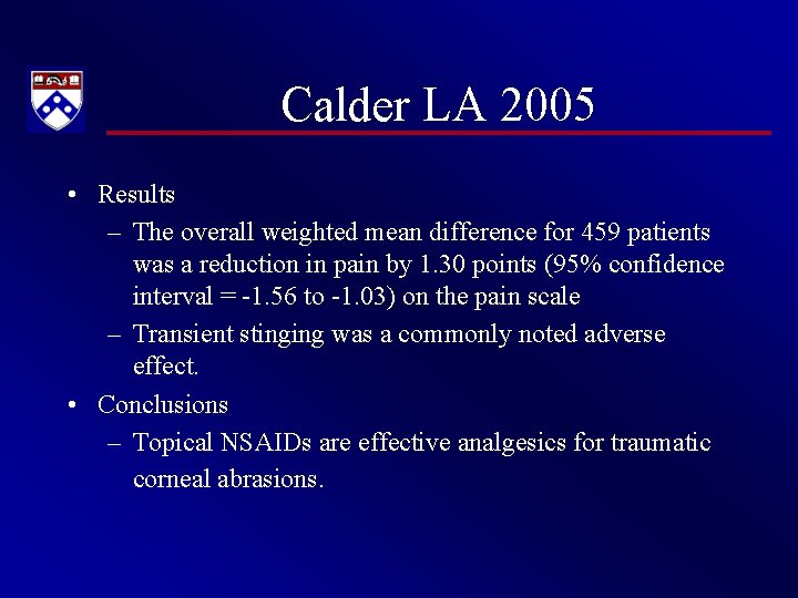Calder LA 2005 • Results – The overall weighted mean difference for 459 patients