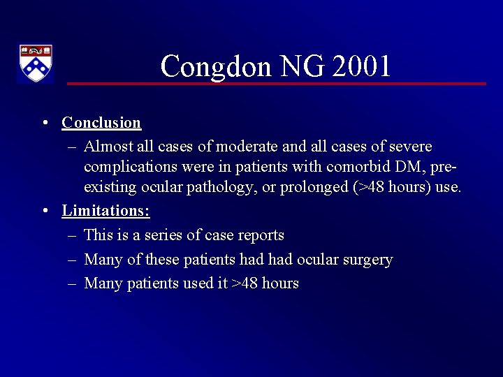 Congdon NG 2001 • Conclusion – Almost all cases of moderate and all cases