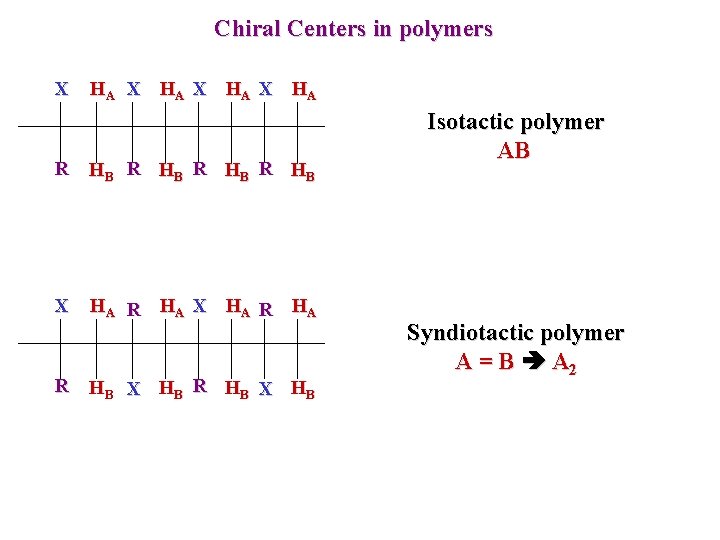 Chiral Centers in polymers X HA R HB X HA R HB X HB