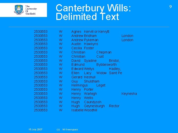 Canterbury Wills: Delimited Text 2530553 2530553 2530553 2530553 2530553 15 July 2007 W W