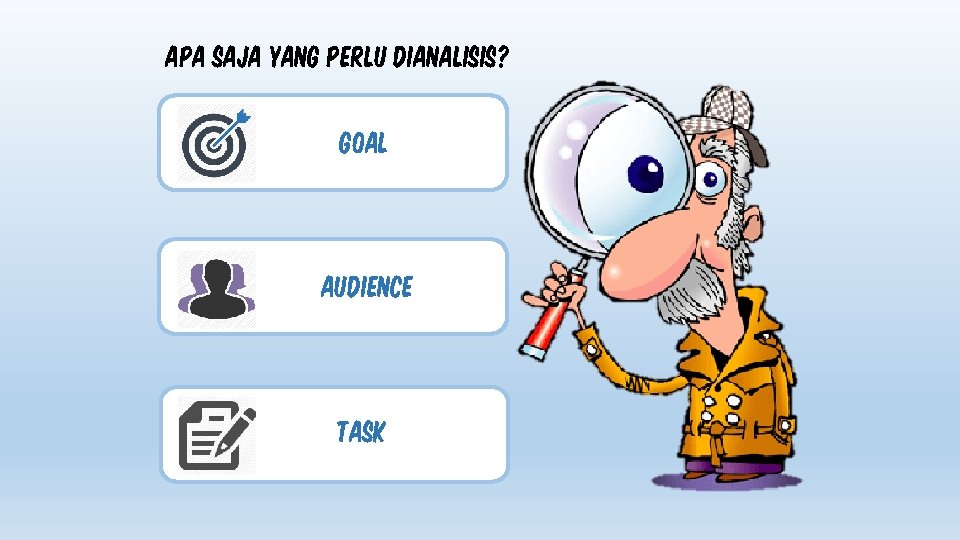 APA SAJA YANG PERLU DIANALISIS? GOAL AUDIENCE TASK APA SAJA YANG PERLU DIANALISIS? GOAL AUDIENCE TASK