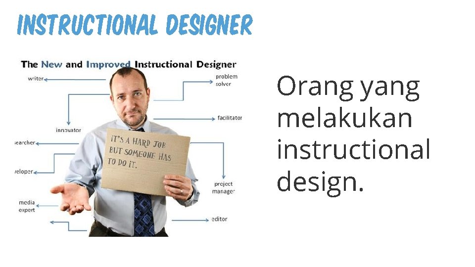 Instructional Designer Orang yang melakukan instructional design. Instructional Designer Orang yang melakukan instructional design.