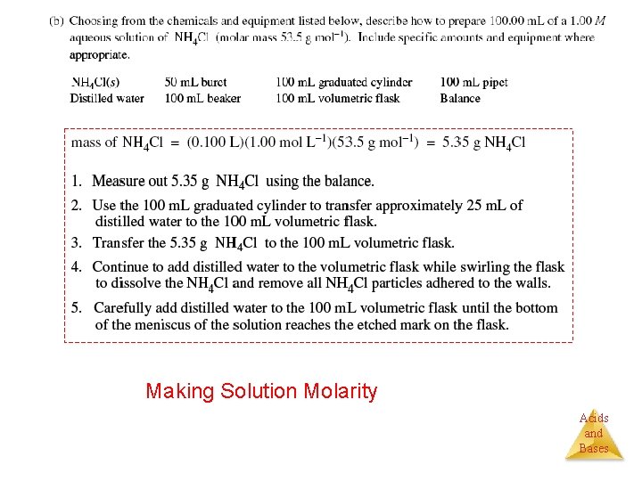 Making Solution Molarity Acids and Bases 