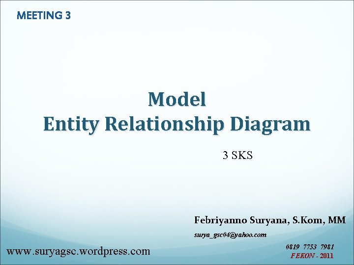 MEETING 3 Model Entity Relationship Diagram 3 SKS Febriyanno Suryana, S. Kom, MM surya_gsc