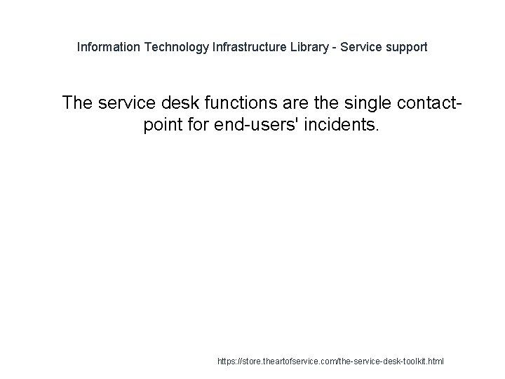 Information Technology Infrastructure Library - Service support 1 The service desk functions are the