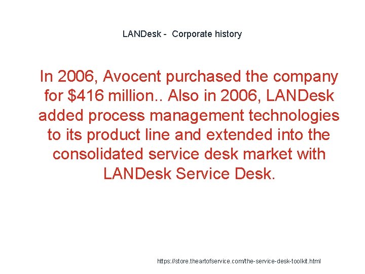 LANDesk - Corporate history 1 In 2006, Avocent purchased the company for $416 million.