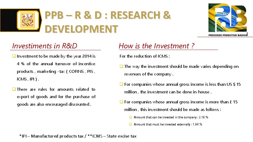 PPB – R & D : RESEARCH & DEVELOPMENT Investiments in R&D How is