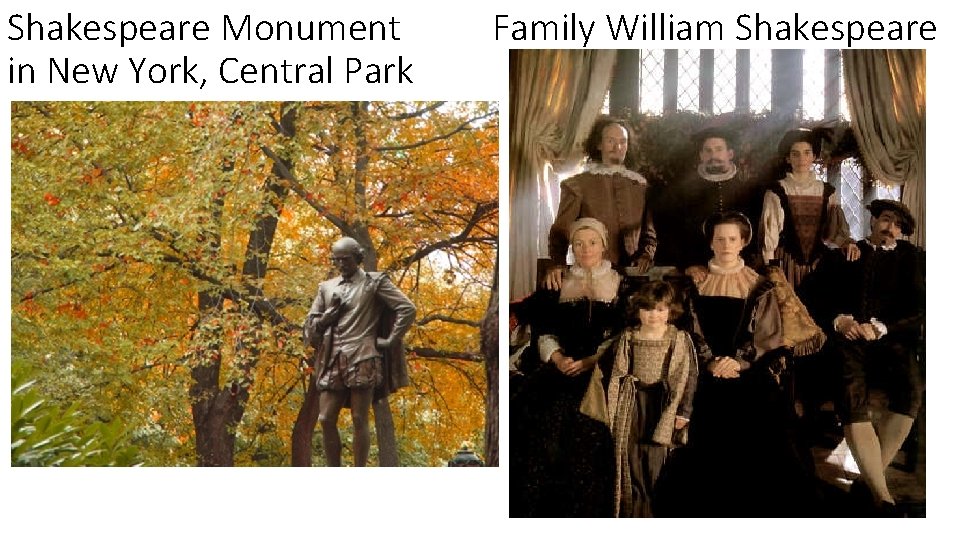 Shakespeare Monument in New York, Central Park Family William Shakespeare 