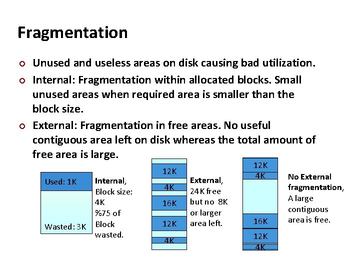 Carnegie Mellon Fragmentation Unused and useless areas on disk causing bad utilization. Internal: Fragmentation