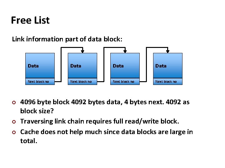 Carnegie Mellon Free List Link information part of data block: Data Next block no