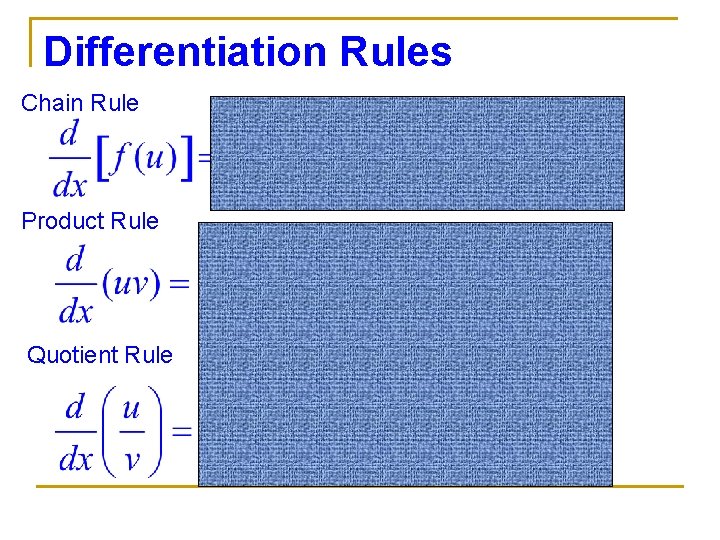 Differentiation Rules Chain Rule Product Rule Quotient Rule 