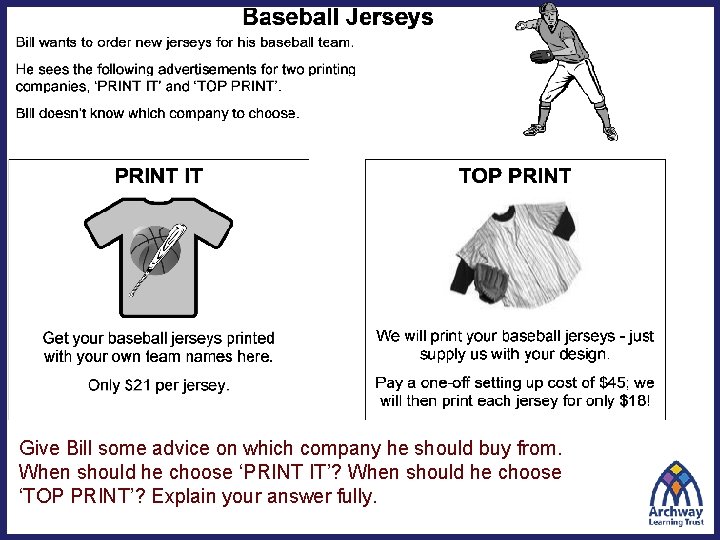 Give Bill some advice on which company he should buy from. When should he