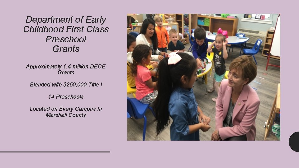 Department of Early Childhood First Class Preschool Grants Approximately 1. 4 million DECE Grants