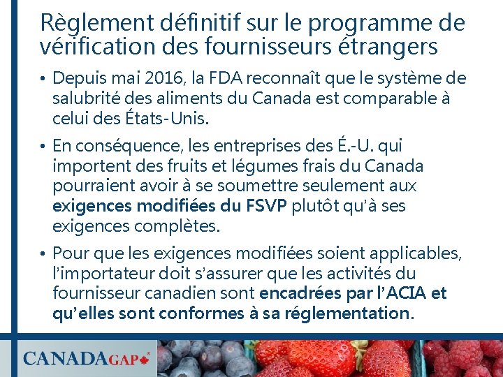 Règlement définitif sur le programme de vérification des fournisseurs étrangers • Depuis mai 2016, Règlement définitif sur le programme de vérification des fournisseurs étrangers • Depuis mai 2016,
