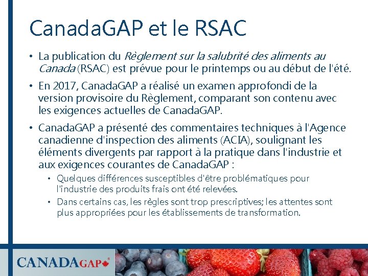 Canada GAP et les initiatives rglementaires du Canada