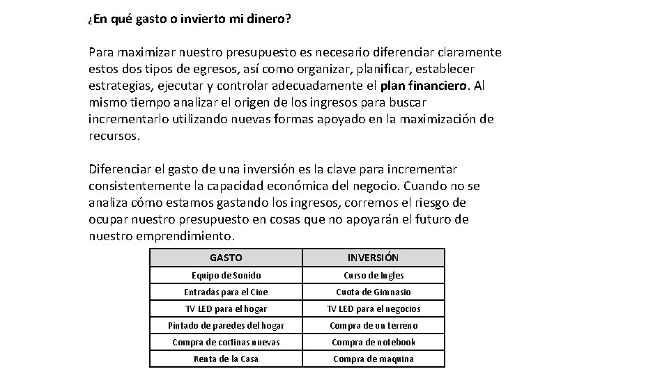 ¿En qué gasto o invierto mi dinero? Para maximizar nuestro presupuesto es necesario diferenciar