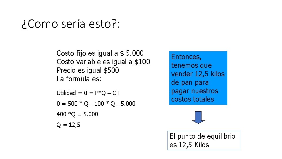 ¿Como sería esto? : Costo fijo es igual a $ 5. 000 Costo variable