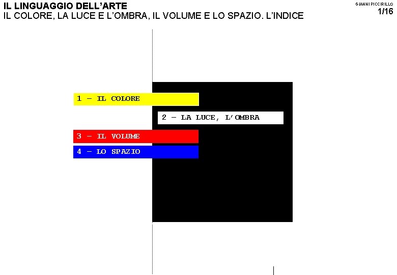 IL LINGUAGGIO DELL’ARTE IL COLORE, LA LUCE E L’OMBRA, IL VOLUME E LO SPAZIO.