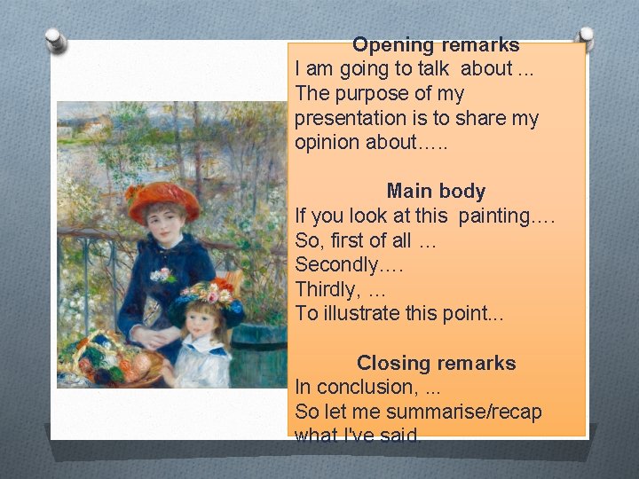 Opening remarks I am going to talk about. . . The purpose of my