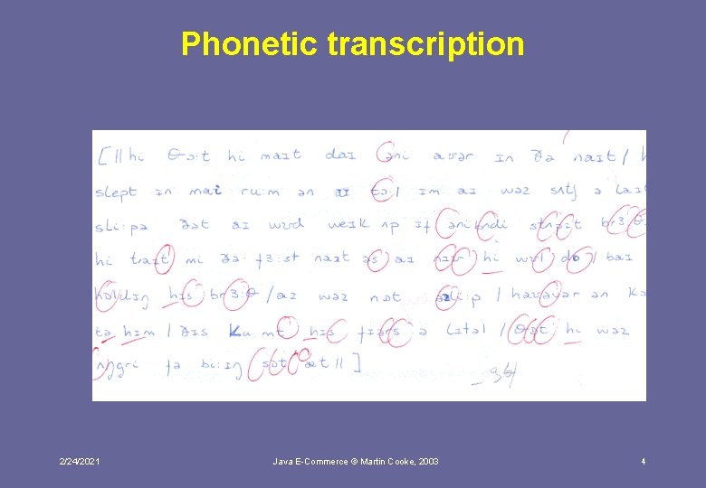 Phonetic transcription 2/24/2021 Java E-Commerce © Martin Cooke, 2003 4 