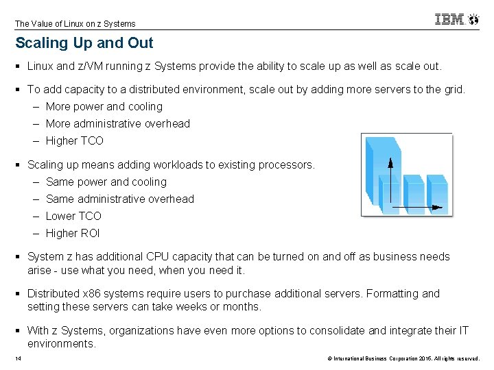 The Value of Linux on z Systems Scaling Up and Out § Linux and