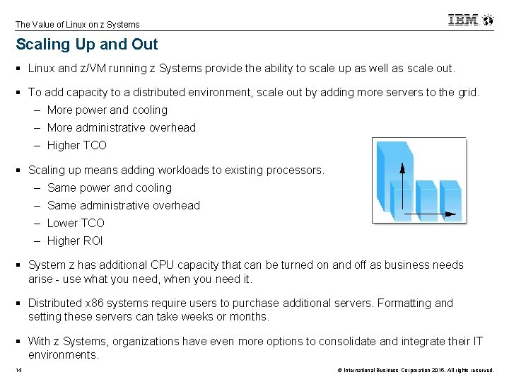 The Value of Linux on z Systems Scaling Up and Out § Linux and