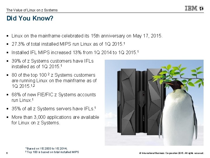 The Value of Linux on z Systems Did You Know? § Linux on the