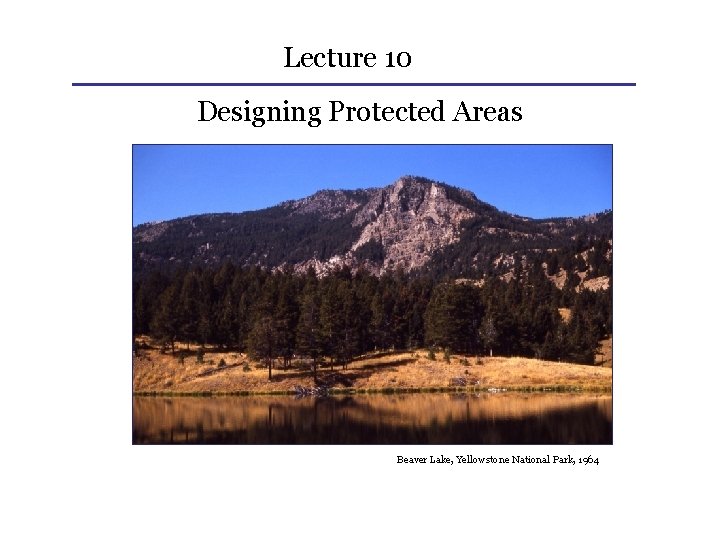 Lecture 10 Designing Protected Areas Beaver Lake, Yellowstone National Park, 1964 