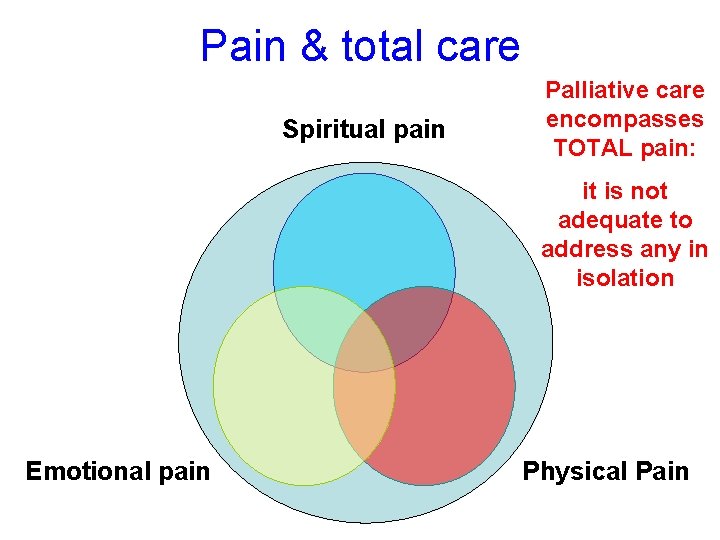 Pain & total care Spiritual pain Palliative care encompasses TOTAL pain: it is not Pain & total care Spiritual pain Palliative care encompasses TOTAL pain: it is not