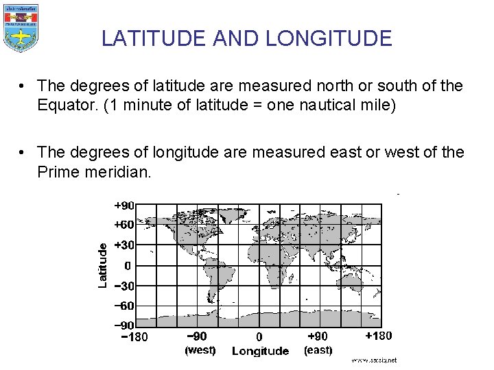 LATITUDE AND LONGITUDE • The degrees of latitude are measured north or south of