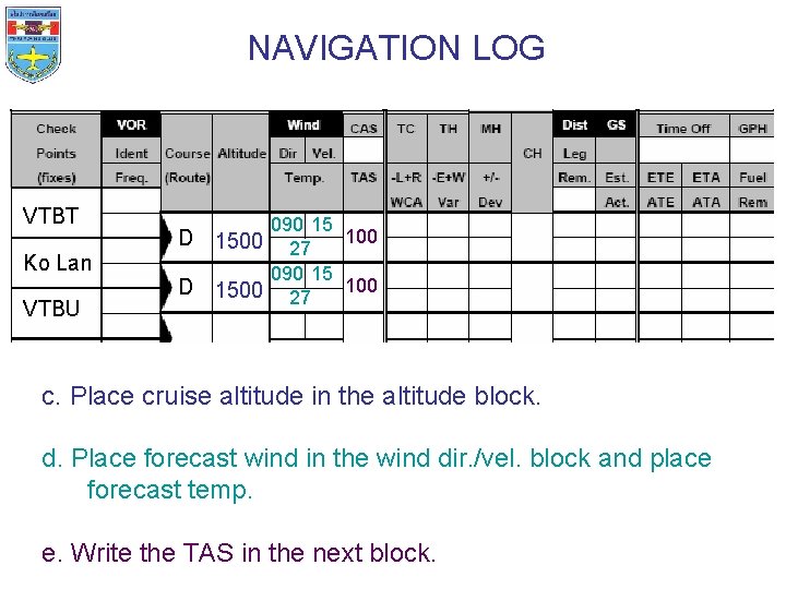 NAVIGATION LOG VTBT D Ko Lan VTBU D 090 15 100 1500 27 c.