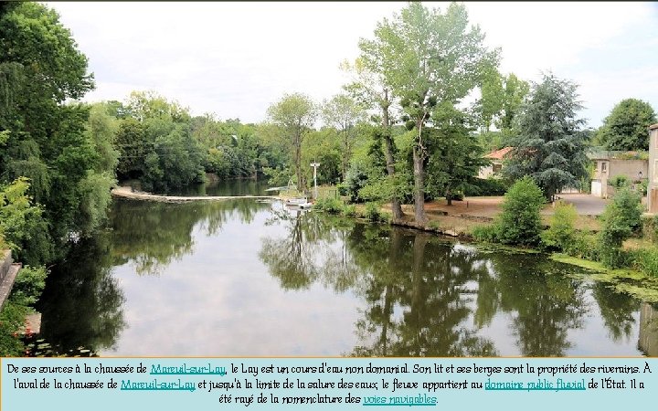 De ses sources à la chaussée de Mareuil-sur-Lay, le Lay est un cours d'eau