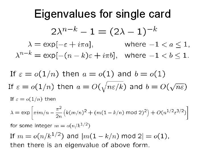 Eigenvalues for single card 