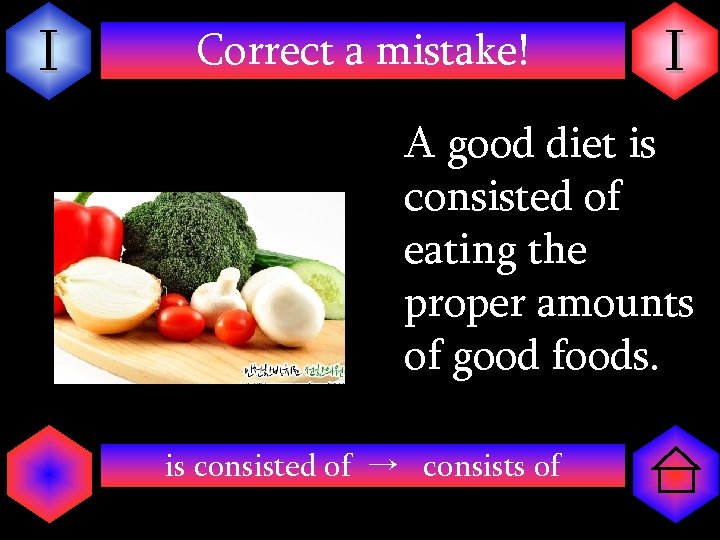 I Correct a mistake! I A good diet is consisted of eating the proper