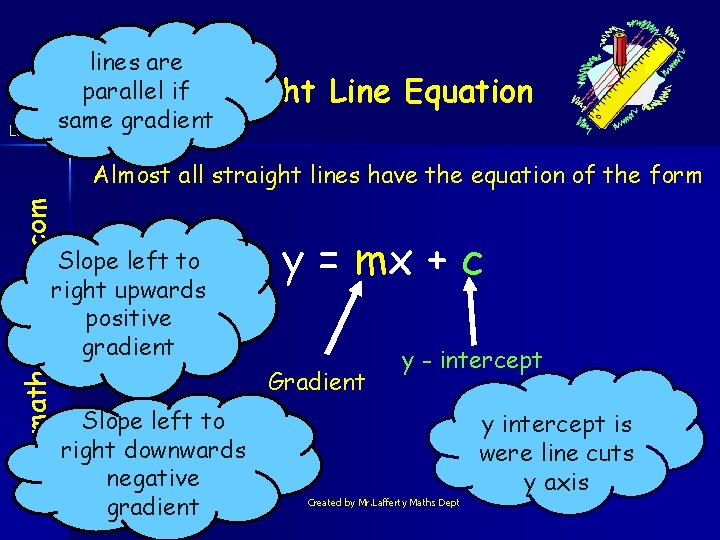 lines are parallel if. Straight same gradient Level 4+ Line Equation www. mathsrevision. com