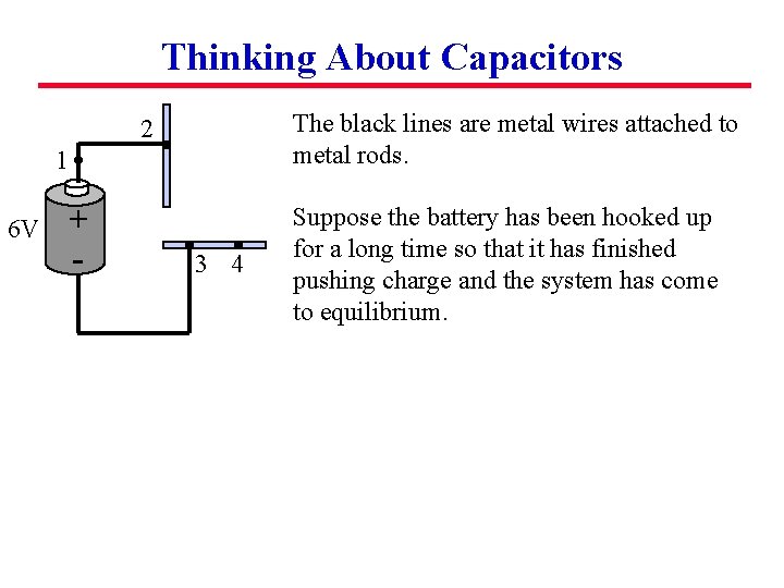 Thinking About Capacitors The black lines are metal wires attached to metal rods. 2