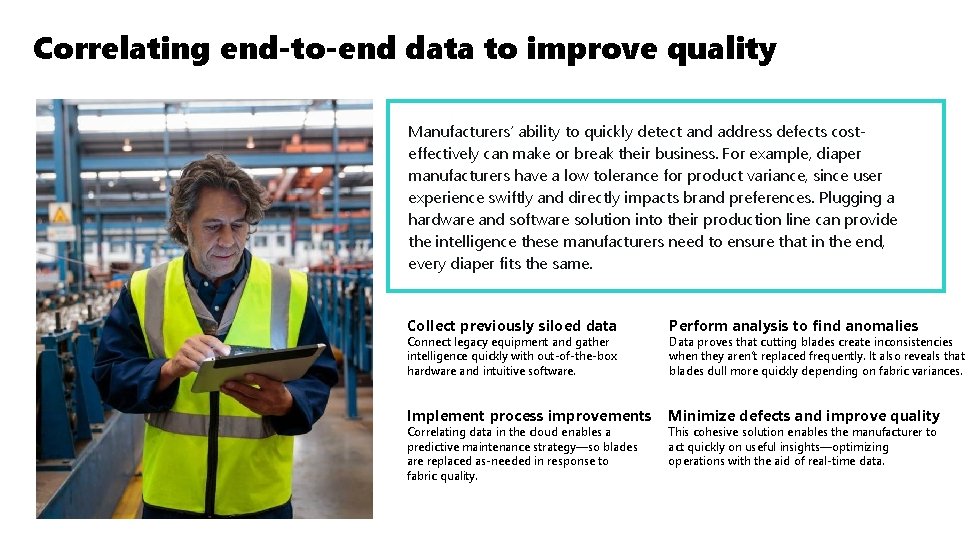 Correlating end-to-end data to improve quality Manufacturers’ ability to quickly detect and address defects