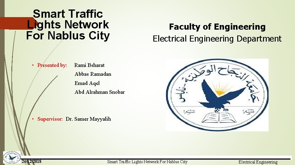 Smart Traffic Lights Network For Nablus City • Presented by: Faculty of Engineering Electrical