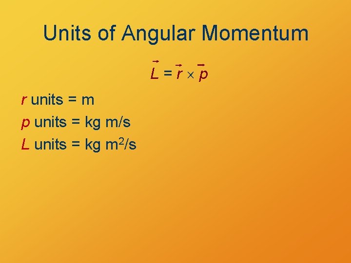 Units of Angular Momentum L=r p r units = m p units = kg